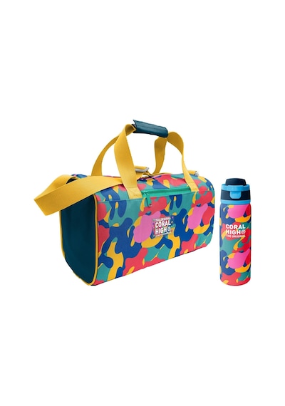 Coral High Renkli Kamuflaj Desenli Unisex Spor Çantası Ve 800 Ml Çelik Matara Seti 27549 Sarı - Yeşil