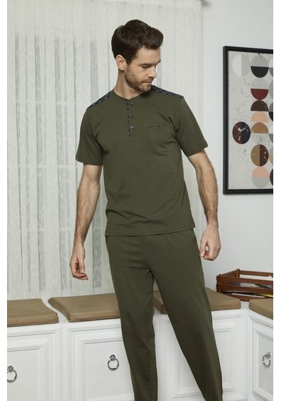 Kly 7612 Erkek Midi Yaka 3'Lü Pijama Takım