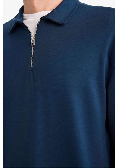 Defacto Regular Fit Polo Yaka Yarım Fermuarlı Sweatshirt G7492ax25aunv64 Lacivert-nv64