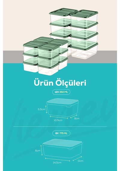 Vienev Buzdolabı Düzenleyici Organizer Mikrodalgaya Uygun Difriz Saklama Kabı Yeşil 20'li