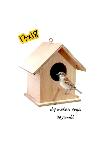 Ncy Ahşap Kancalı Kuş Yuvası Kuş Yağmura Kara Dayanıklı 13 x 13 x 18 CM