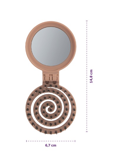Beauty Makaron Extension Saç Fırçası - Kaynak Saçlara Özel, 3d Esnek, Aynalı, Çanta Boy Mocha
