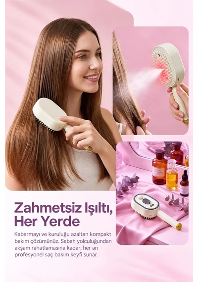 Exenar - Sarı - Spreyli Elektrikli Saç Tarağı 10ml Su Yağ Hazneli Antistatik Saç Bakım Fırça Elektriklenme Önleyici