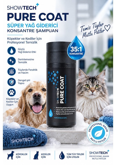 Showtech Pure Coat Yağ Giderici Kedi Köpek Şampuanı 100 Ml - 35:1 Konsantre