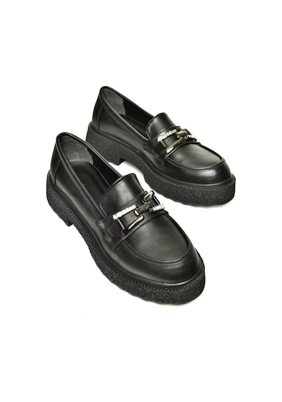 Fox Shoes T996198409 Siyah Kalın Tabanlı Makosen Kadın Ayakkabı Siyah-suni Deri Siyah