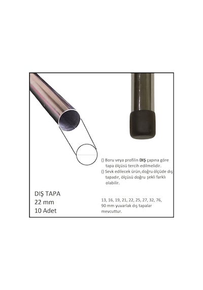 Plastik Dış Tapa, Yuvarlak, 22 Mm 10 Adet Siyah