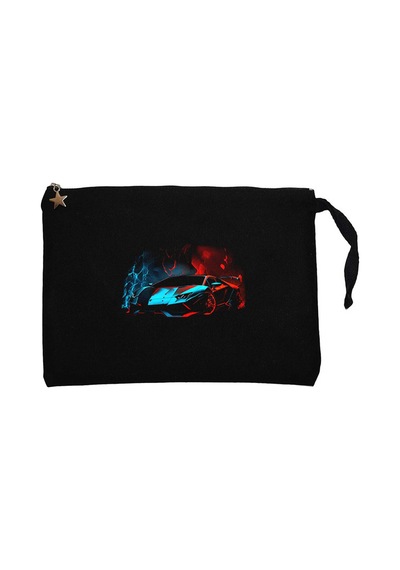 Lamborghini Blue Red Neon Siyah Clutch Cüzdan / El Çantası Siyah