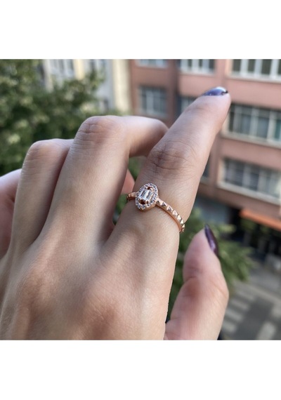 Oval Zirkon Taşlı Rose Yüzük Gümüş - Rose Gold