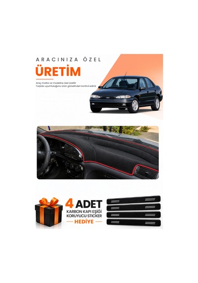 Ford Mondeo Çukurlu 1993-1996 Uyumlu Torpido Koruma Örtüsü Oto Kılıfı - Siyah Kırmızı