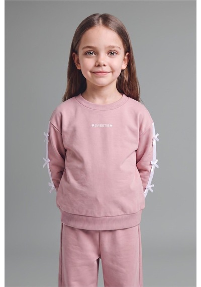 Defacto %100 Pamuk Fiyonk Detaylı Baskılı Basic Sweatshirt Üst Geniş Kesim Alt 2li Takım Kız Bebek I3660a526aupr347 Mor-pr347