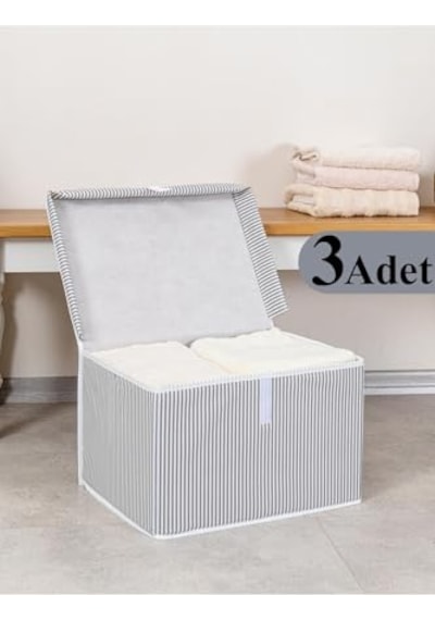 Çok Amaçlı Düzenleyici Kapaklı Sandık Tipi Kutu Hurç Organizer 3 Lü Set Gri, Mini 40 X 30 X 26
