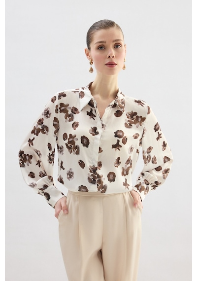 Sateen Desenli Salaş Gömlek - Kahve-136804 kahve