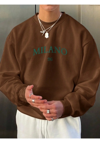 Startmore Kahverengi Unisex Kadın/erkek Detaylı Milano Özel Baskılı Renkli Oversize Bisiklet Yaka Pamuklu