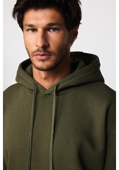 Tudors Oversize Pamuk Kapüşonlu Basıc Yeşil Unisex Sweatshirt-29004-yeşil Yeşil
