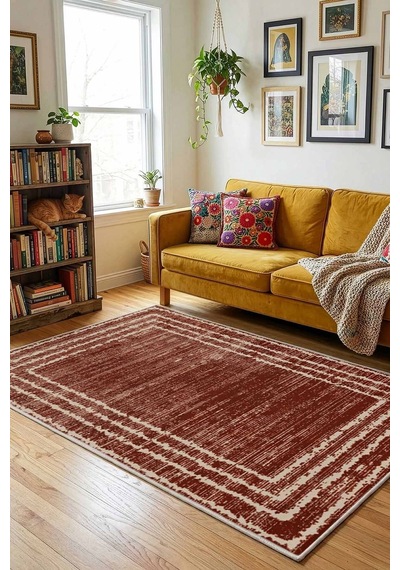 Yıkanabilir Kaymaz Taban Dijital Baskılı Halı Ve Yolluk Leke Tutmaz Salon & Mutfak Halısı - 1486 Bordo