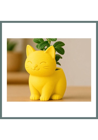 Bezos 3d Baskı Sevimli Kedi Saksı - Figürlü Sukulent Saksısı-sarı Ventra Standart