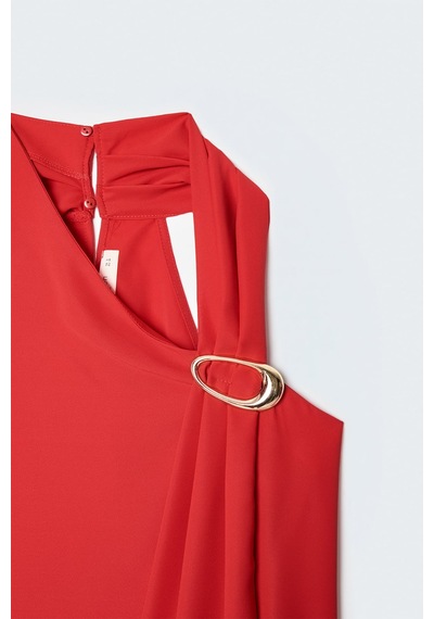 Sateen Aksesuar Detaylı Kolsuz Bluz - Kırmızı-137512 Sateen Aksesuar Detaylı Kolsuz Bluz - Kırmızı-137512