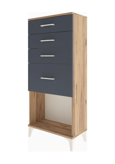 Arges Dolap 4 Çekmeceli 60x30x134 Çam-antrasit Çam