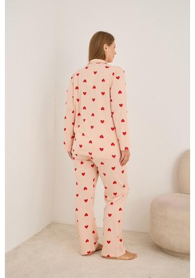 Siyah İnci Curve Büyük Beden Battal Boy Düğmeli Pamuklu Pijama Takımı 7617 Somon Siyah İnci Curve Büyük Beden Battal Boy Düğmeli Pamuklu Pijama Takımı 7617 Somon