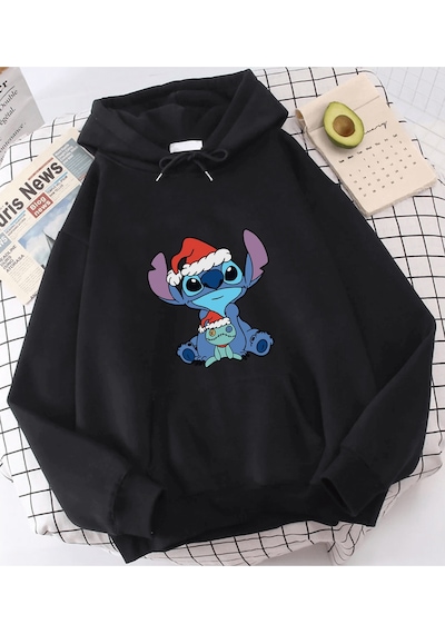 Stitch Yılbaşı Kapşonlu Sweatshirt 001