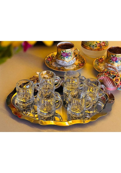 6 Lı Kulplu Cam Bardak Seti, 4 Cm Çap 5 Cm Yükseklik, 35 Ml Şeffaf
