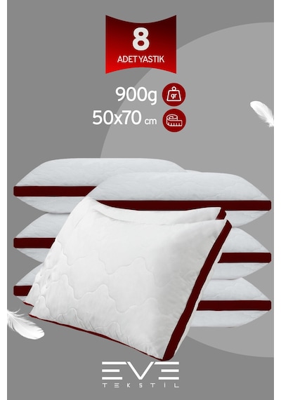 8 Adet Klimax Bordo Serisi Kılıflı Fermuarlı Klimali Antialerjik Silikon Nano Elyaf Yastık 50x70cm Beyaz