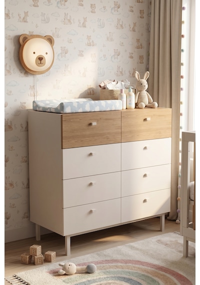 Robinhome Bebek Odası Çocuk Odası Geniş Şifonyer 8 Çekmeceli Ahşap Ayaklı