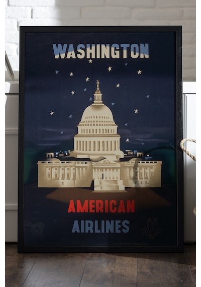 Washington Siyah Ahşap Çerçeveli Poster, Dekoratif Seyahat Duvar Tablosu
