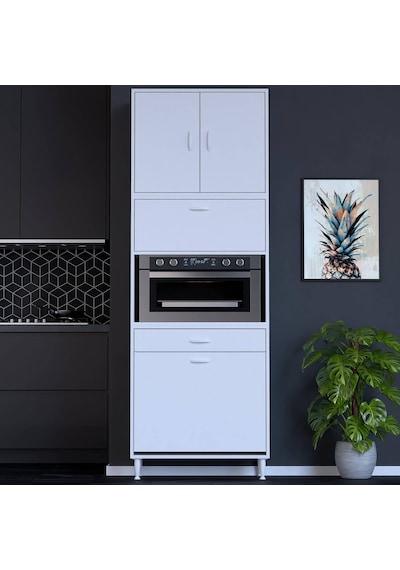 Modilayn Ece Çok Amaçlı Mutfak Dolabı Fırın Bölmeli, Çekmeceli, Kapaklı Ve Sepetli 85 Cm Beyaz Modilayn Ece Çok Amaçlı Mutfak Dolabı Fırın Bölmeli, Çekmeceli, Kapaklı Ve Sepetli 85 Cm Beyaz