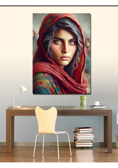 Kanvas Tablo Kırmızı Şallı Kız 100cmx140cm
