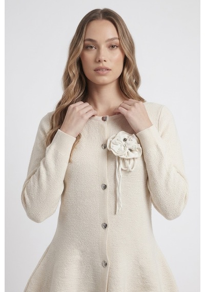 Neden Tekstil Kadın Bej Peplum Triko Hırka Broş Detaylı - Ekru