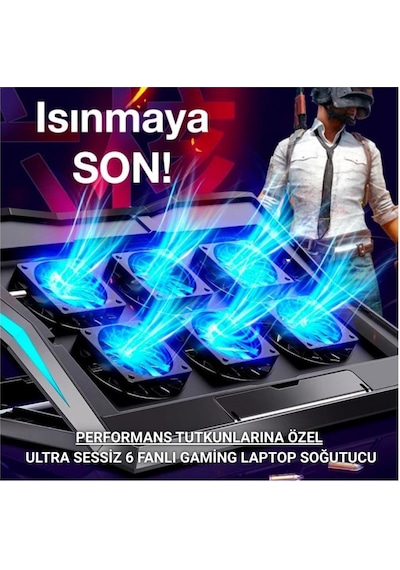 Coofbe Yükseklik Ayarlı Led Işıklı Turbo 6 Fanlı Notebook Laptop Soğutucu Notebook Laptop Standı