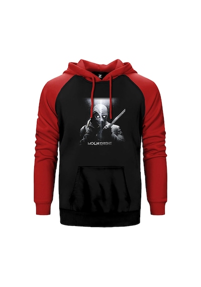 Moon Knight Warrios Kırmızı Renk Reglan Kol Kapşonlu Sweatshirt Kırmızı