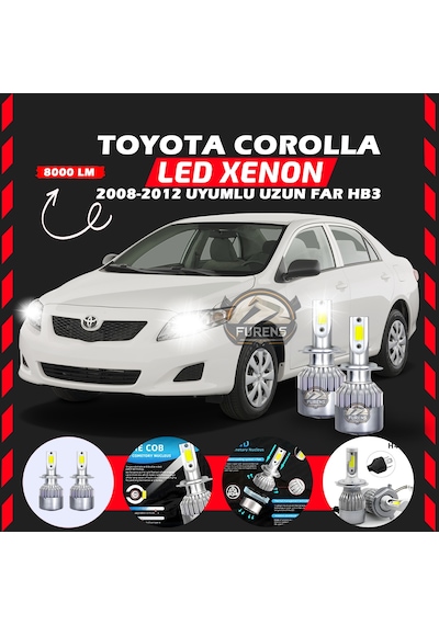 Toyota Corolla 2008-2012 Uzun Far Uyumlu Şimşek Etkili Led Xenon Performance Series Hb3