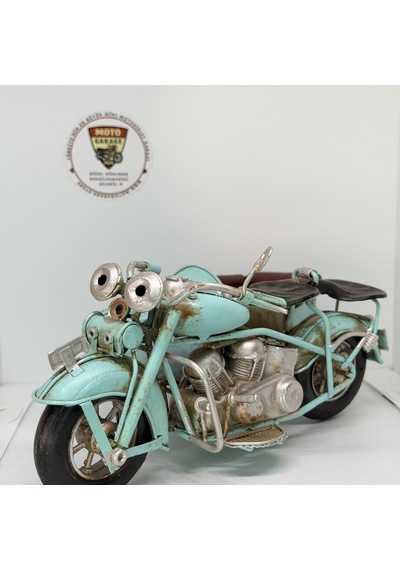 Nostaljik Sepetli Buz Mavisi Klasik Motosiklet - 1:18 Ölçek 12cm Dekoratif Model