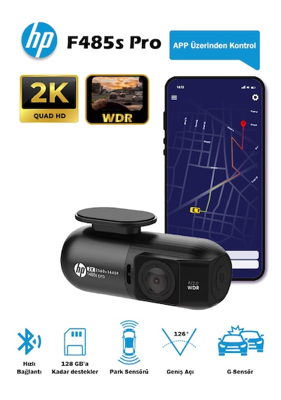 Hp F485s Pro 2k Wdr, Hd Araçiçi Kamera, G Sensörlü, Wi-fi Destekli