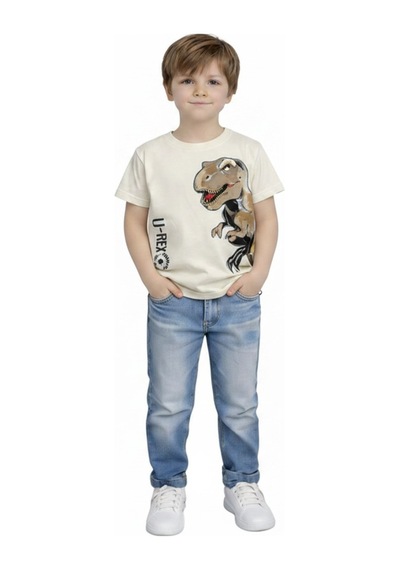 Yale Kids 3-8 Yaş Erkek Çocuk %95 Pamuklu Tişört Ekru