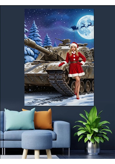 Ahşap Tablo Karda Tank Ve Kadın
