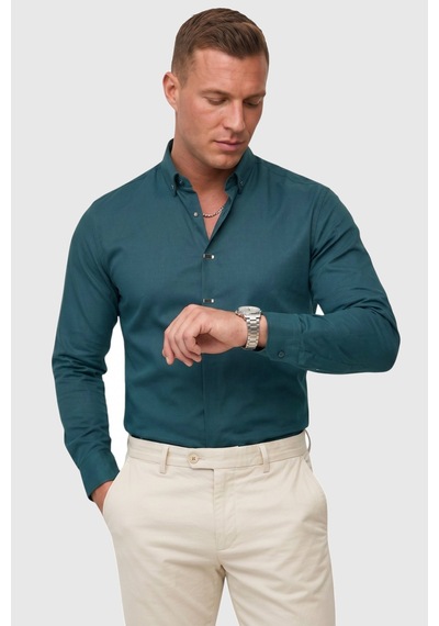 Deep Sea Deepsea Yeşil Slim Fit Likralı Kolay Ütülenebilir Gizli Düğmeli Erkek Gömlek 2602614