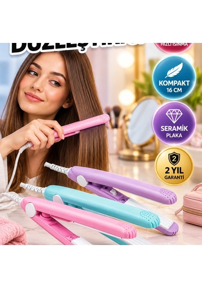 Mini Seramik Saç Düzleştirici 180 C Hızlı Isınma, 16 Cm Seyahat Tipi Kompakt Tasarım
