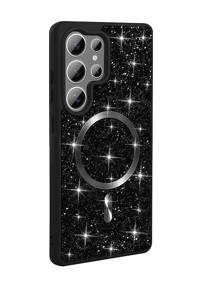 Maks Technology Galaxy Uyumlu S26 Ultra Kılıf Pırlanta Tasarımlı M-safe Şarj Özellikli Mkst Mozaik Silikon Kapak - Siyah