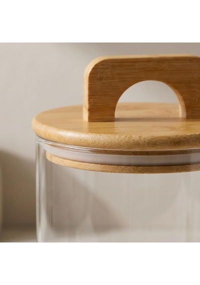 900 Ml Bambu Kapaklı Yuvarlak Cam Kavanoz, 10 Cm Çap 15 Cm Yükseklik, Contalı Kulplu Şeffaf Erzak Ve Kuru Gıda Saklama Kabı, Kahve Çay Şeker Bakliyat İçin Çok Renkli