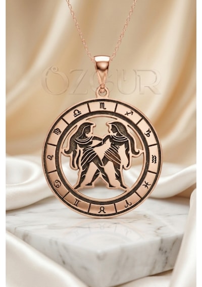 925 Ayar Gümüş İkizler Burç Kolye Rose Gold