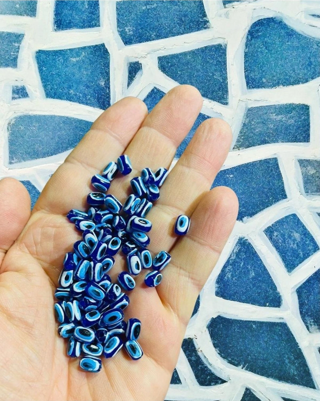 8mm Kesme Danagöz Nazar Boncuk - Takı Boncuğu - Saç Boncuğu - 100 Adet / Ince Delikli