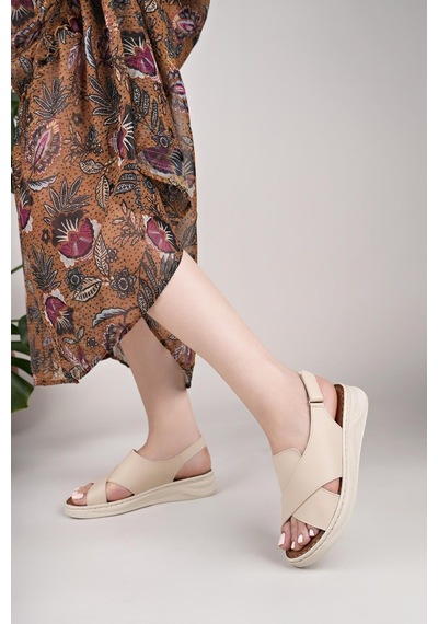 Nesilshoes Nesil Shoes Bell 25164 Bej Anatomik Kadın Sandalet