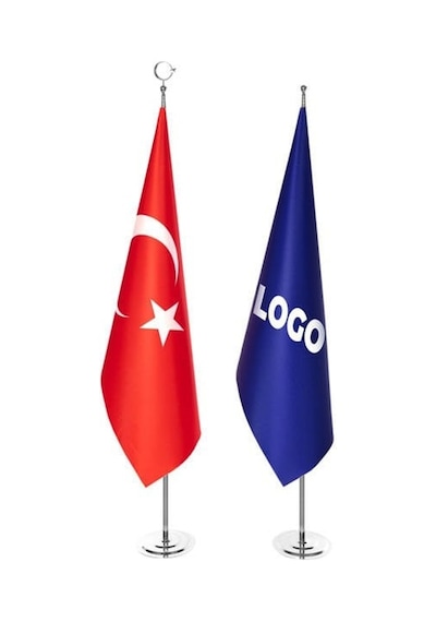 Türk Makam Bayrağı Ve Logolu Makam Bayrağı + Krom Direk Tek Ebat