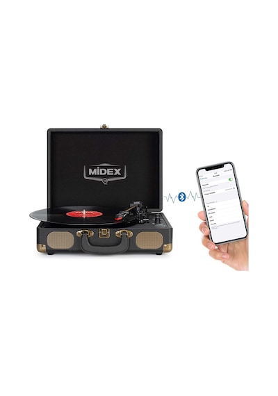 Midex Mtx101BK Nostaljik Retro Pikap Plak Çalar (Şarjlı Bluetooth Aux Hoparlörlü 3 Devir) İğne Dahil