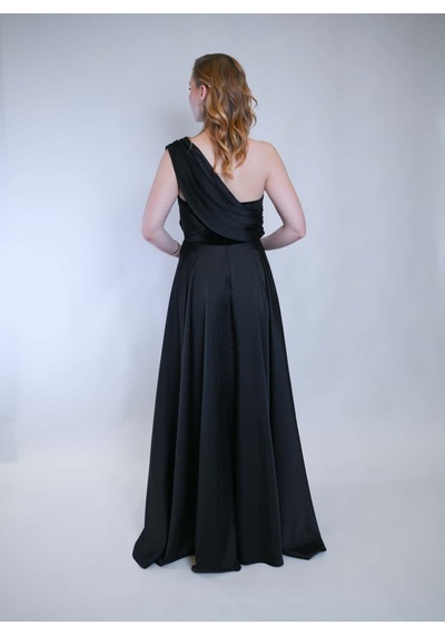 Crystalia Opia Dress Saten Kadife Detaylı - Siyah Siyah