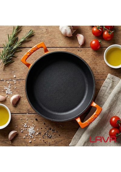 Lava Döküm Yuvarlak Sahan Döküm Demir Yekpare Çift Kulplu Çap Ø 20cm. Turuncu Diğer