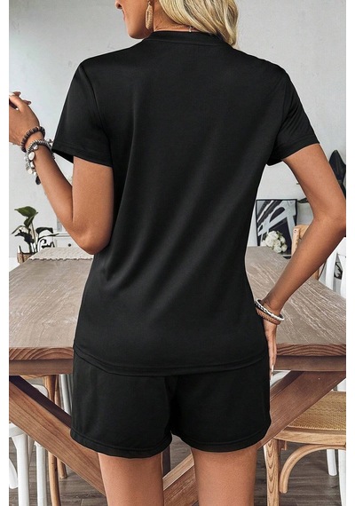 Uyguntarz Unisex Dreamer Detay Baskılı Şort Takım Siyah